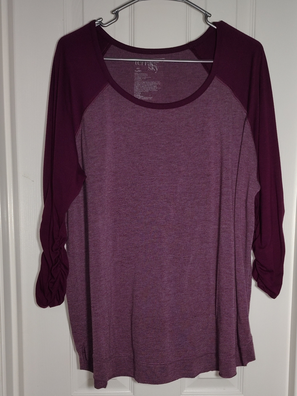 Terra & Sky Two-Tone Plum Raglan Long Sleeve Top